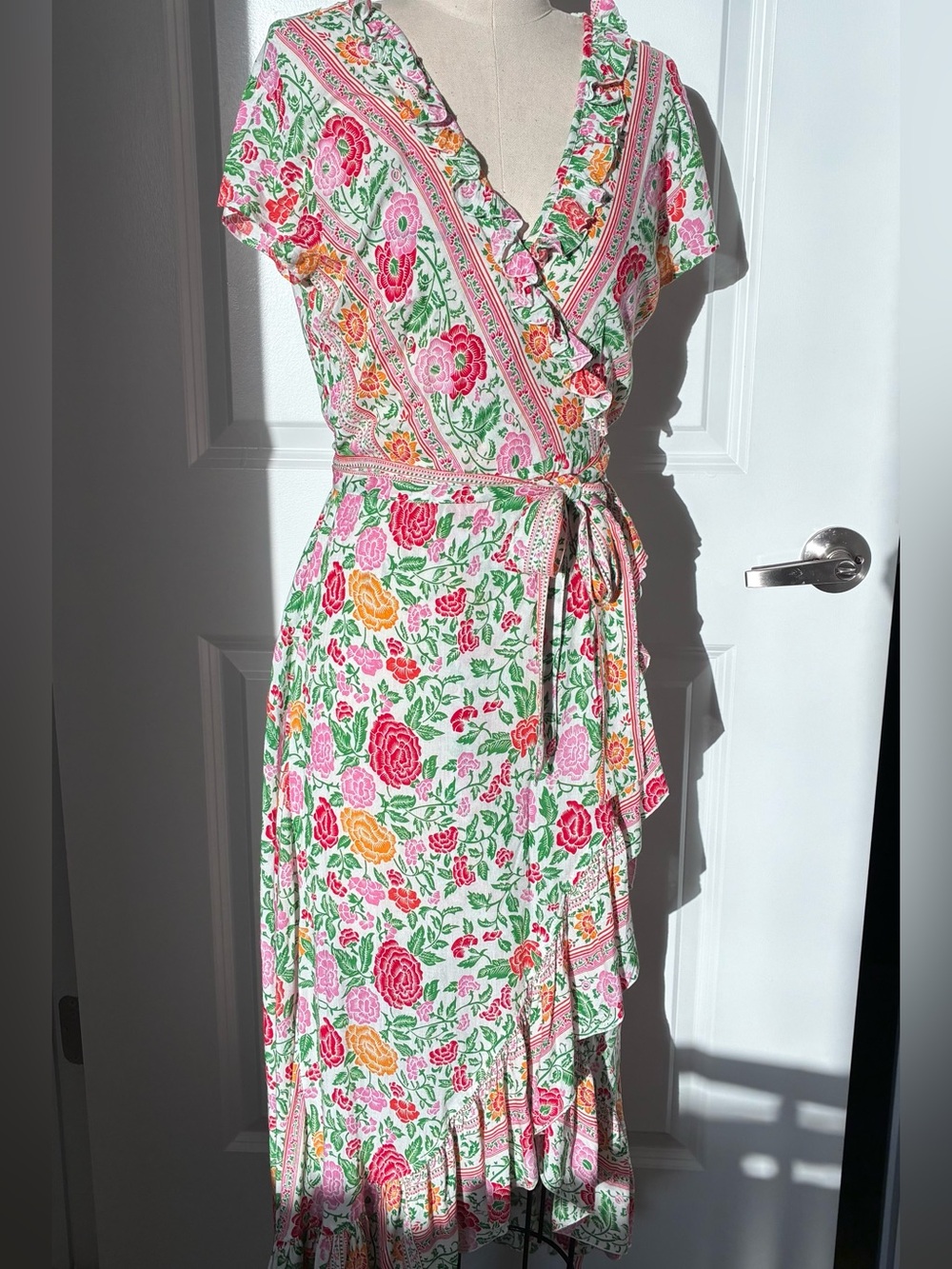 Walker & Wade Pink Floral Wrap Maxi Dress with Tie Waist